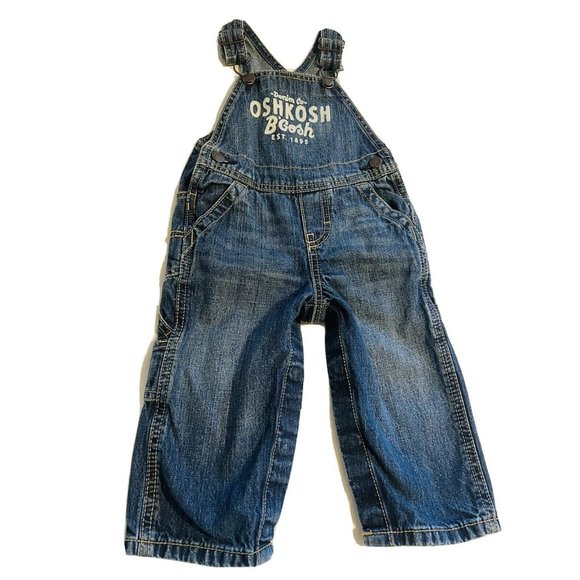 OshKosh B'gosh Vestbak Denim Bib Overalls Toddler 12 Months Blue Jeans Snaps - Picture 1 of 9